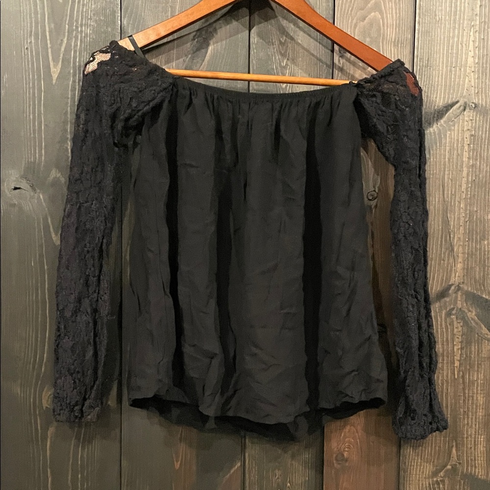 Arden B Black Lace Sleeve Blouse